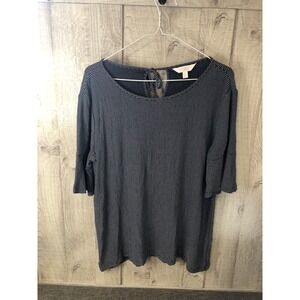 LC Lauren Conrad Navy Blue White Striped Tie Back Bell Sleeve Knit Top Large